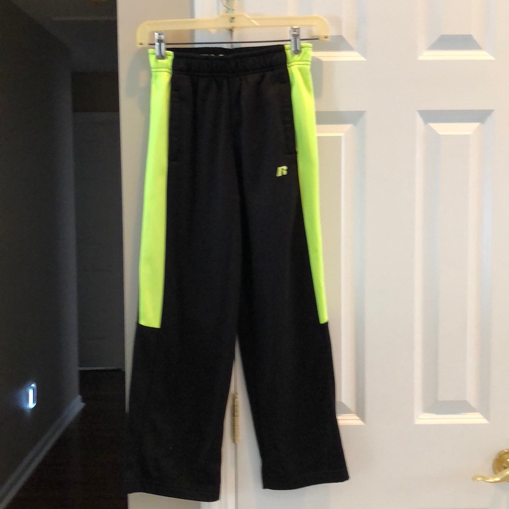 Boys Russell sweat pants black and neon yellow